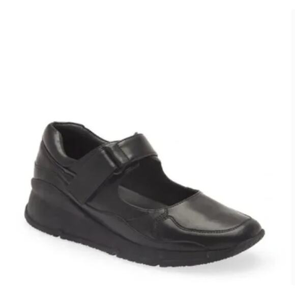 Jeffrey Campbell Kicks Wedge Sneakers 11 Black NWOT Mary Jane Leather Preppy - Picture 1 of 10